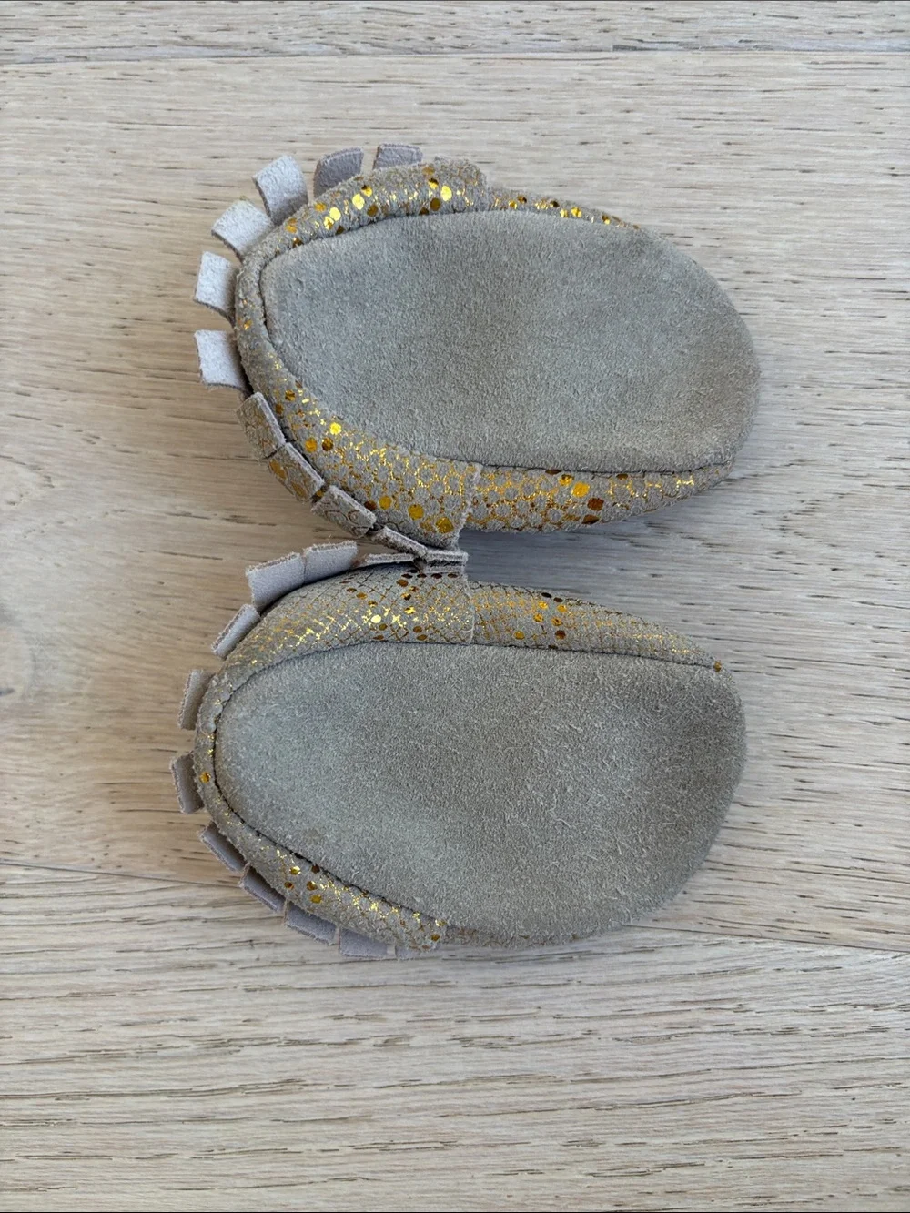 BirdRock Baby Gold Glitter Fringe Baby Moccasins with Metallic Accents